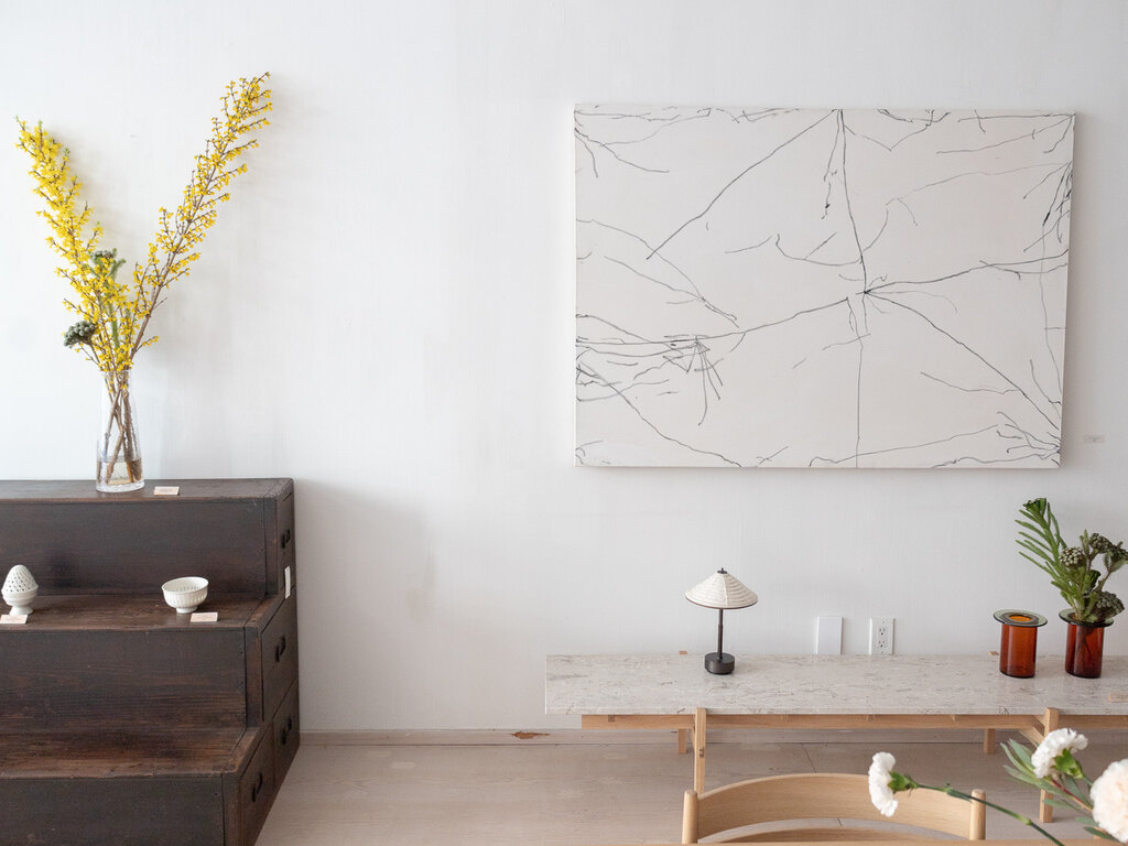 Origin Made Norm at Mjölk: Origin Made Ark Lamp in Travertine Stone