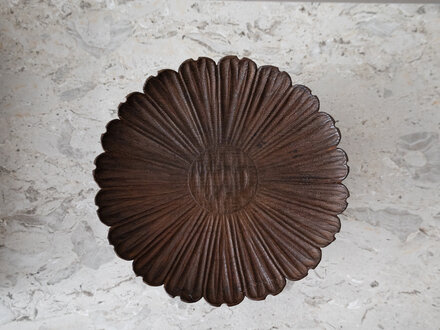 Antique Carved Chrysanthemum Tall Pedestal Stand with Display Box