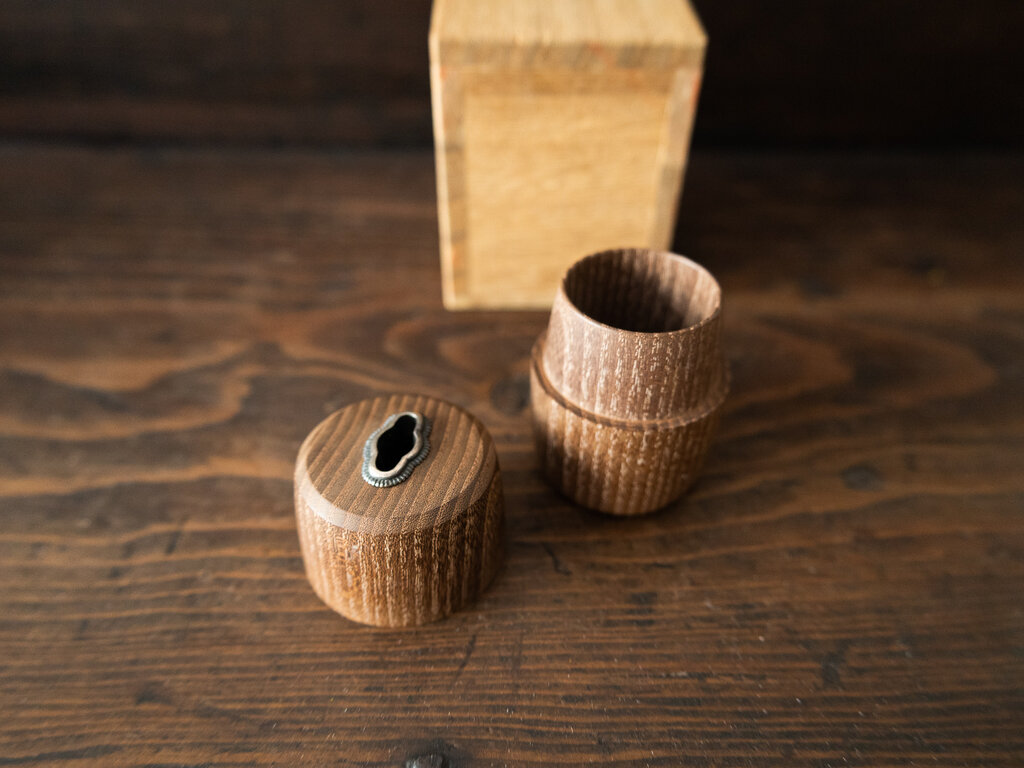 Antique Japanese Mulberry Incense Case with Silver Fitting