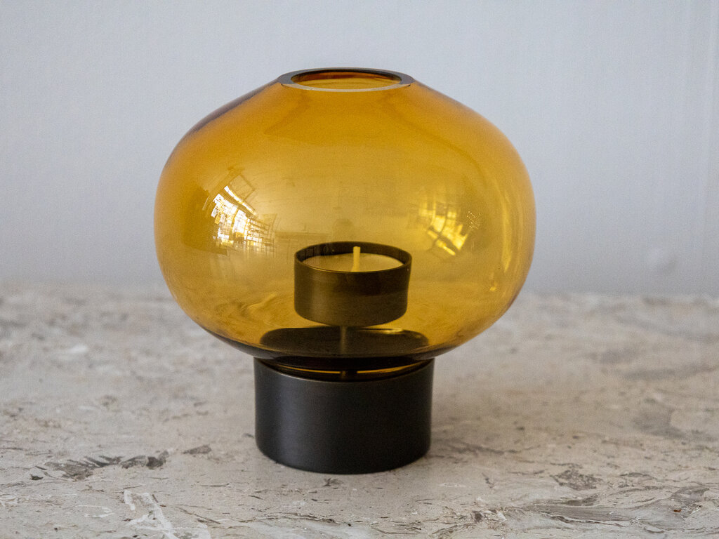 Nichetto Studio for Mjölk Uki Candleholder (Amber Glass, Bronze Base)