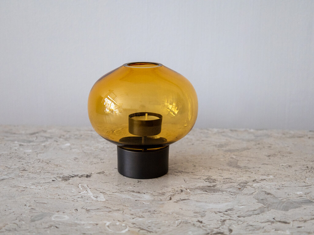 Nichetto Studio for Mjölk Uki Candleholder (Amber Glass, Bronze Base)