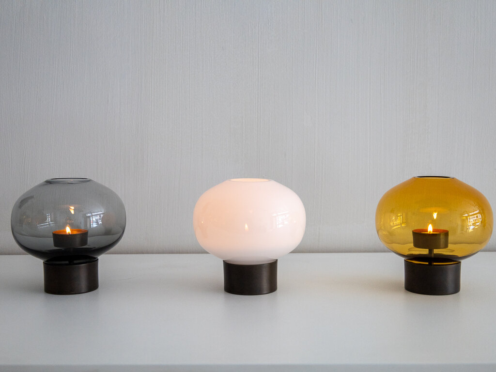 Nichetto Studio for Mjölk Uki Candleholder (Amber Glass, Bronze Base)