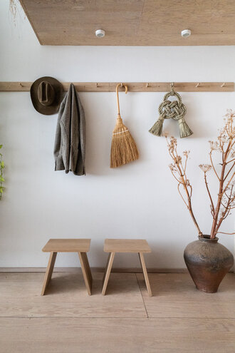 Shaker peg rails and stools