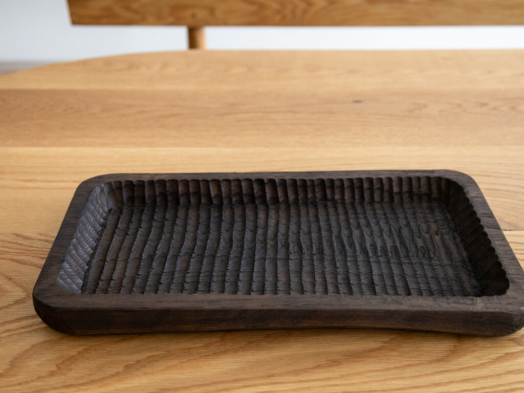 Antique Antique Wagatabon Carved Chestnut Tray