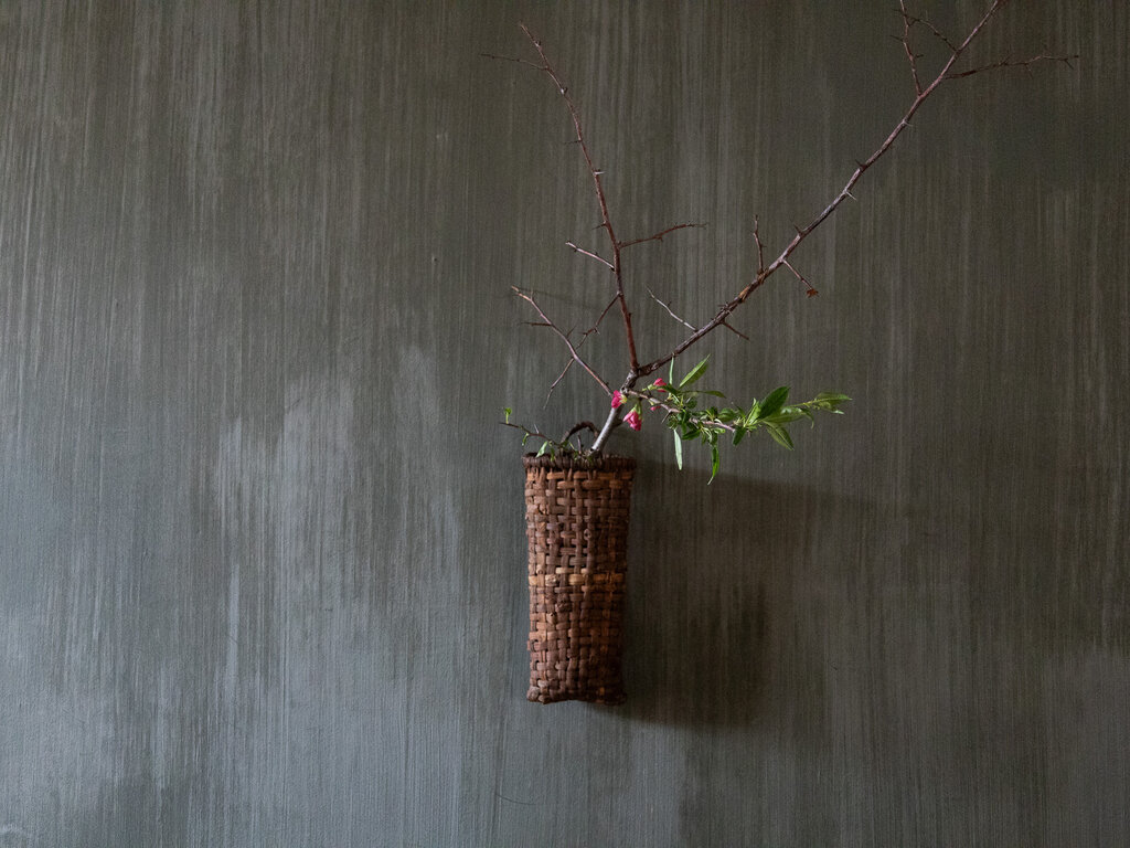 Antique Akebia Grape Vine Woven Wall Vase