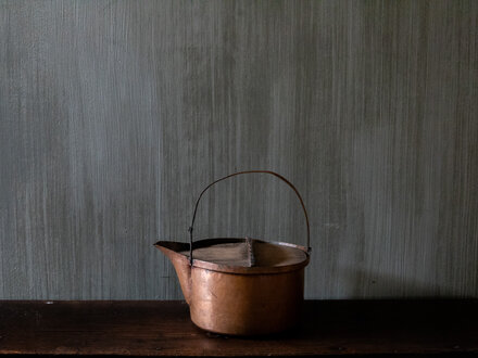 Antique Japanese hammered copper kettle