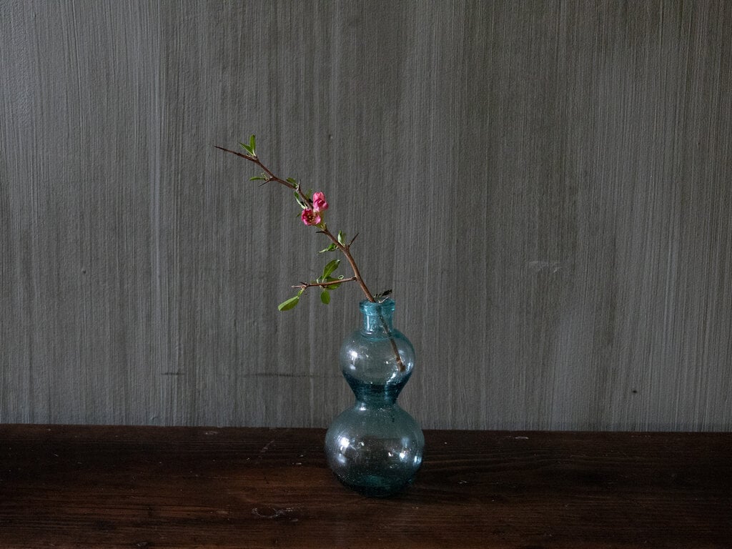 Antique Japanese blue green glass bottle in calabash shape
