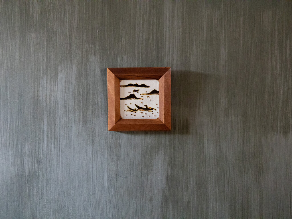Antique Kenji Funaki Framed Ceramic Tile