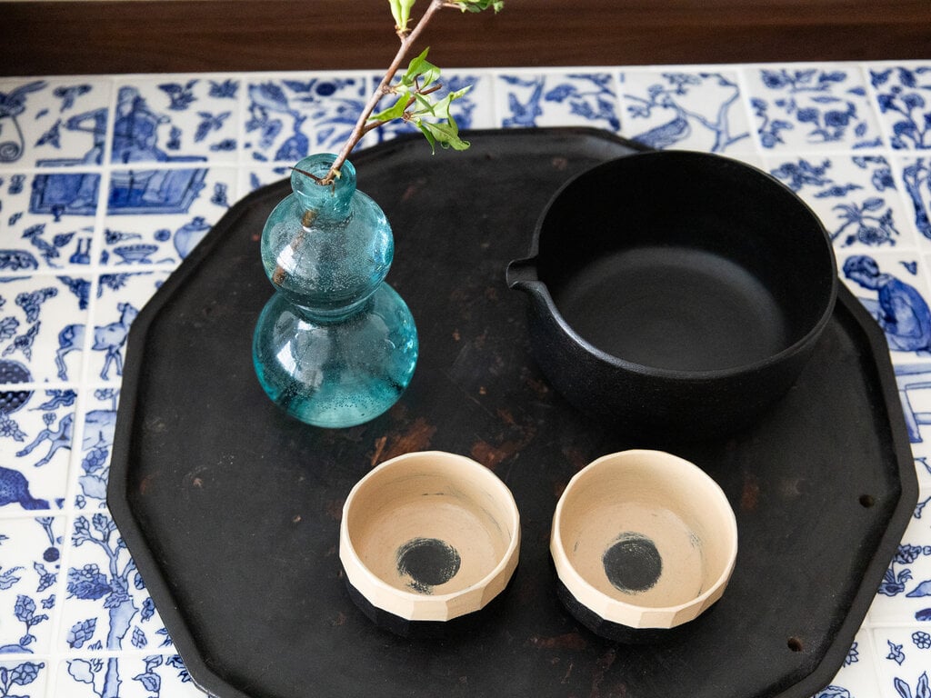 Antique Japanese Blue-Green Calabash Glass Bottle