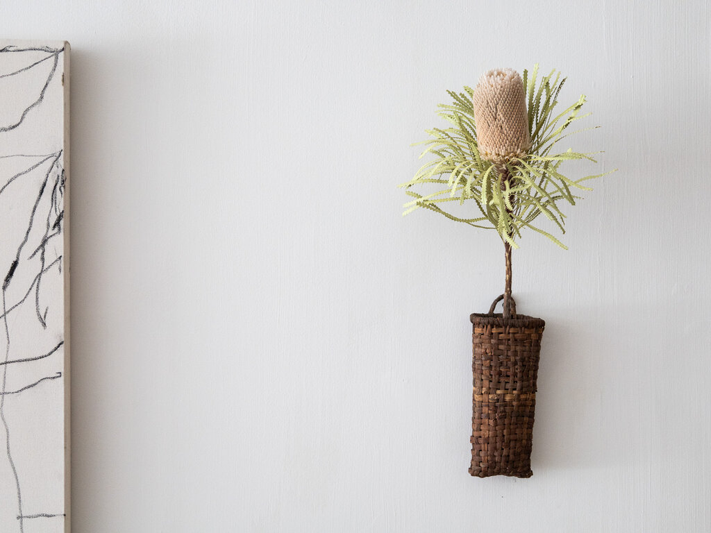 Antique Akebia Grape Vine Woven Wall Vase