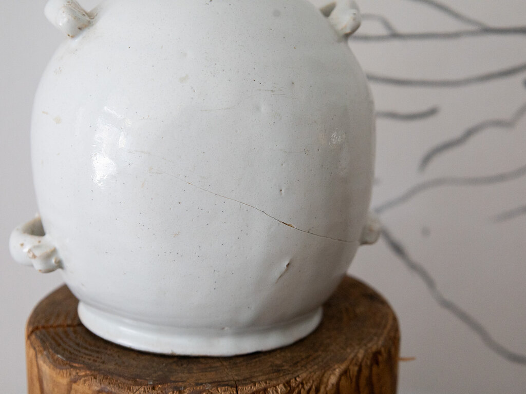 Antique 18th-19th Century French Faience White Tin Glazed Four-Handled Vase