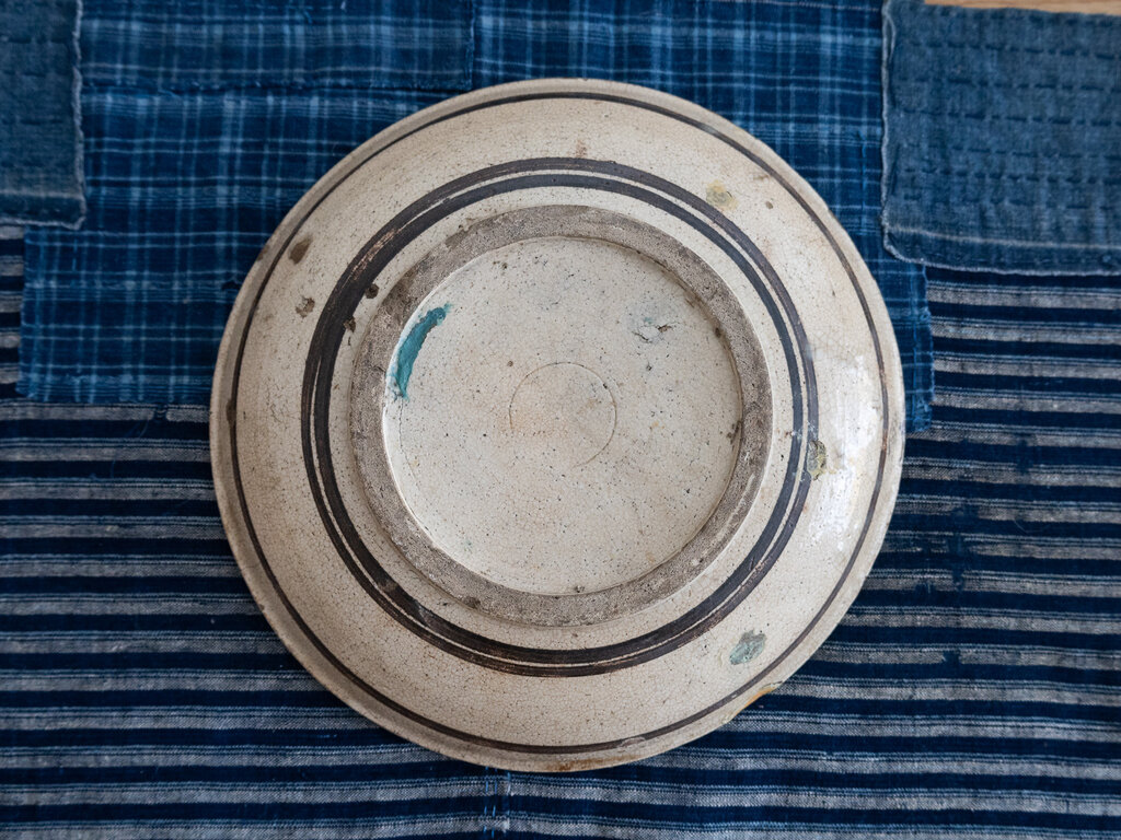 Antique Seto ware plate with scenic landscape and house painting