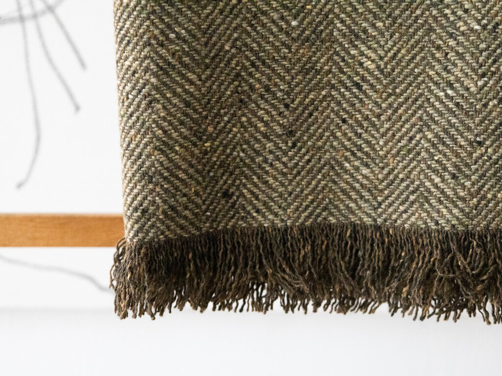 Mourne Textiles Large Lightweight Wool Herringbone Throw (Soft Green)