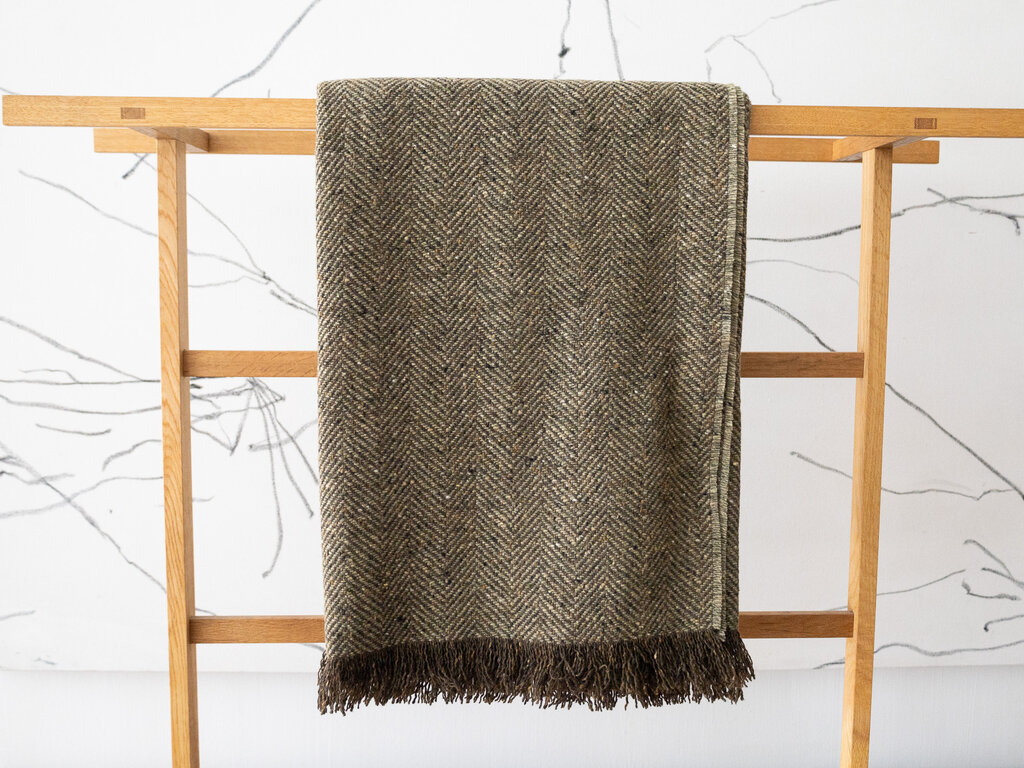 Mourne Textiles Large Lightweight Wool Herringbone Throw (Soft Green)