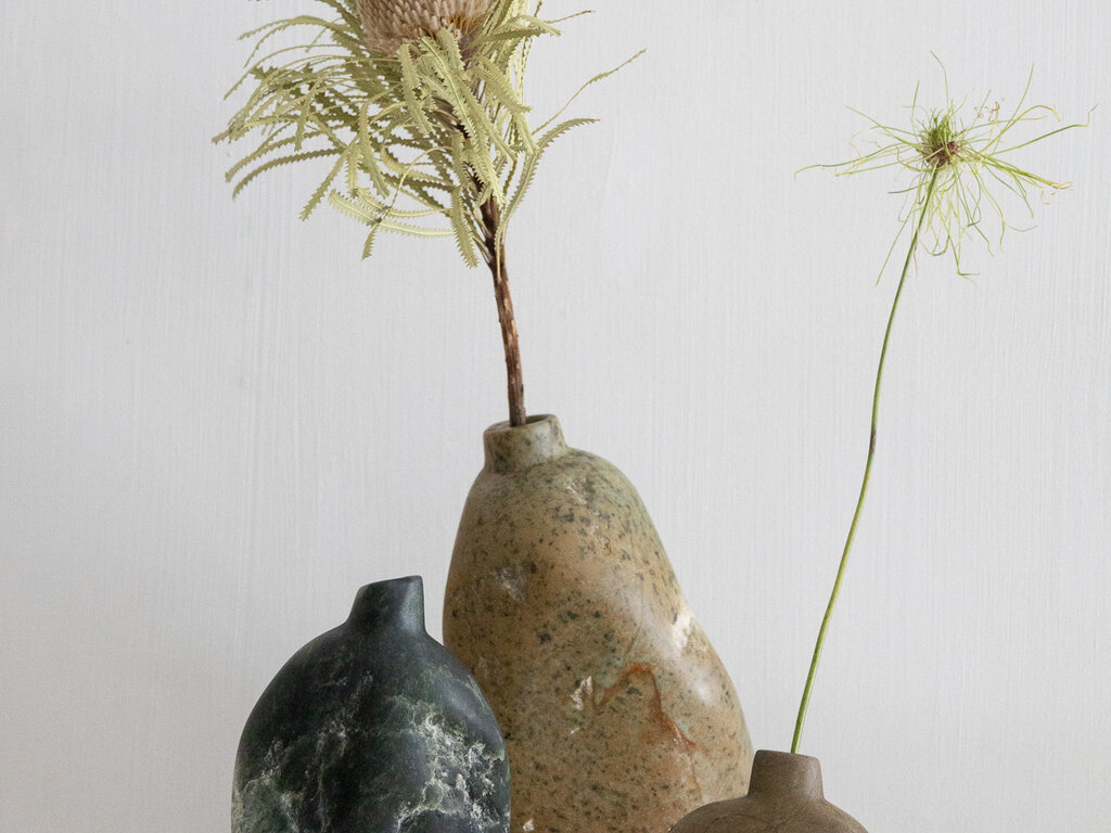 Elizabeth Lenny No. 44 Hand Carved Beige Soapstone Vase