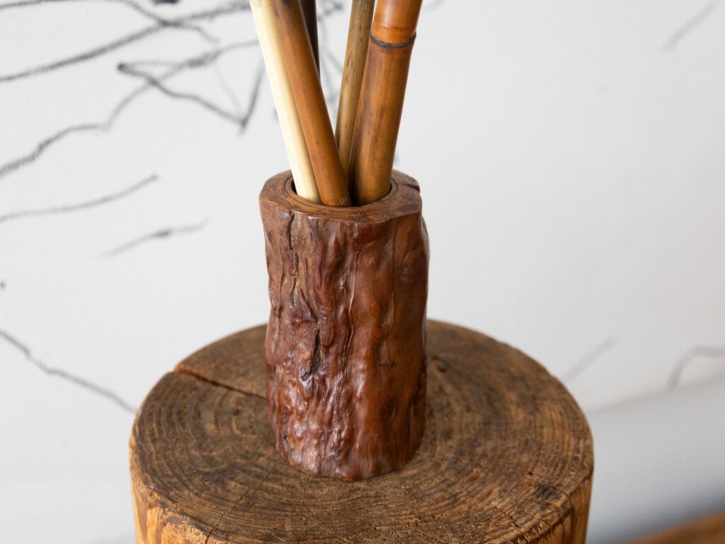 Antique natural wood brush pot