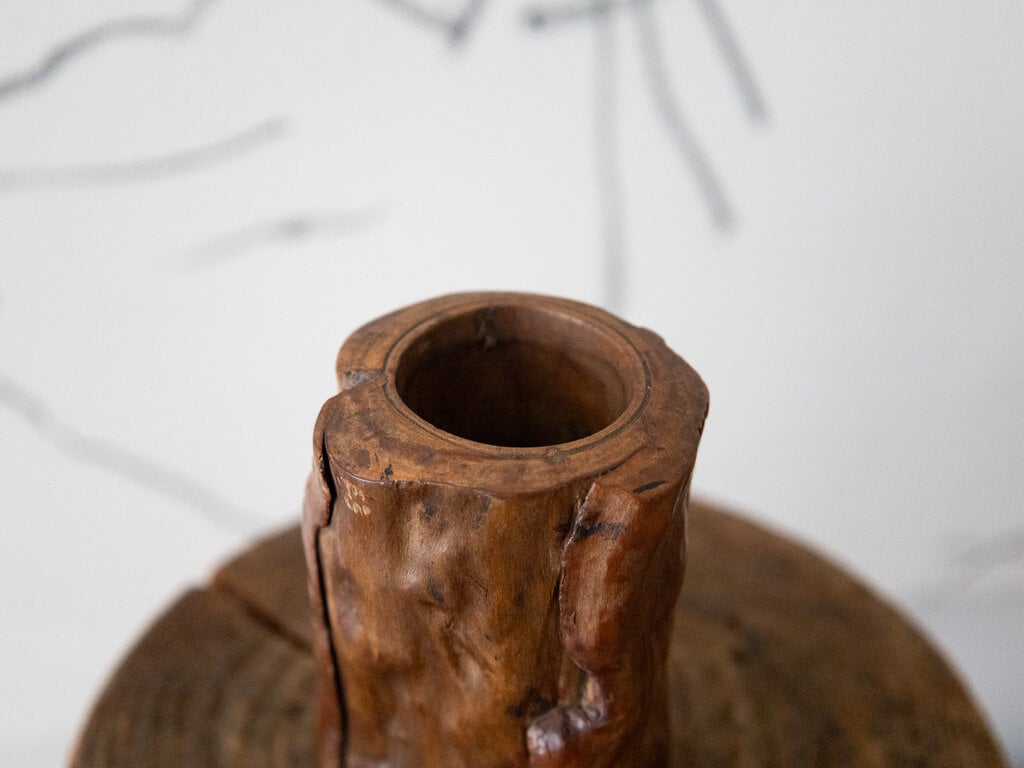 Antique natural wood brush pot