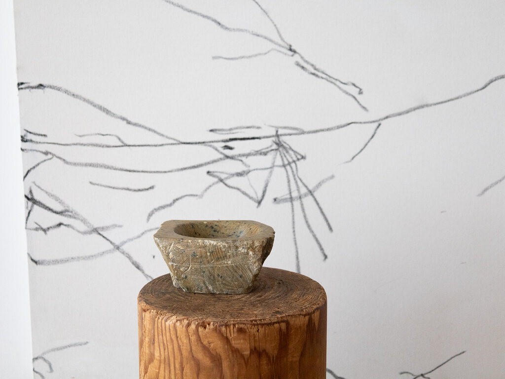 no. 46 Hand Carved Beige Soapstone Catchall by Elizabeth Lenny