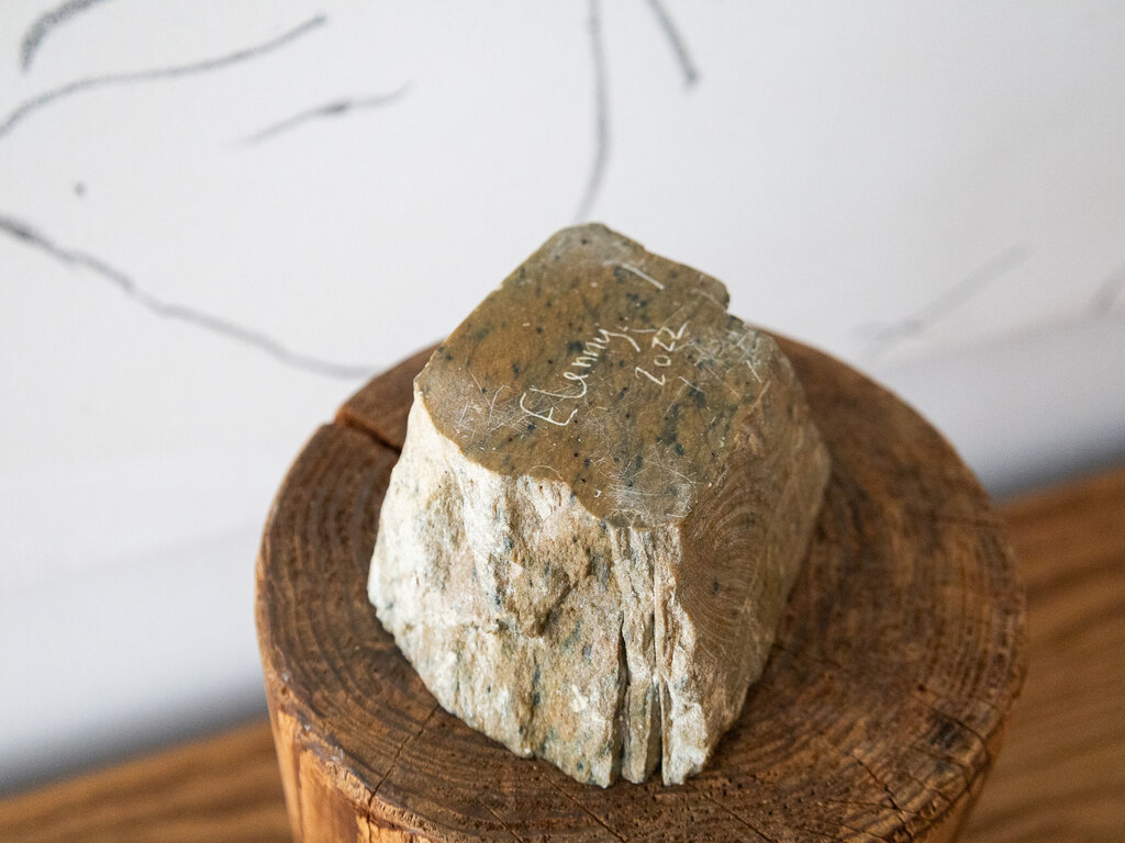 no. 46 Hand Carved Beige Soapstone Catchall by Elizabeth Lenny