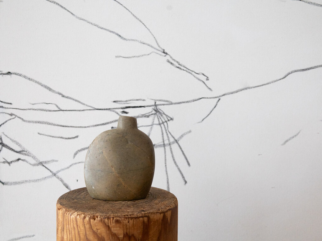 Elizabeth Lenny No. 44 Hand Carved Beige Soapstone Vase