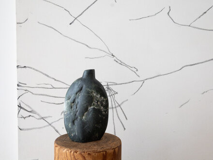 Elizabeth Lenny No. 43 Hand Carved Dark Green Soapstone Vase