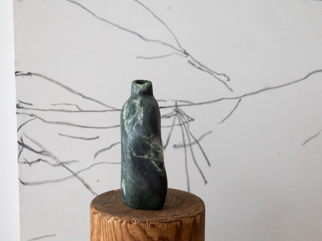 No. 43 Hand Carved Dark Green Soapstone Vase