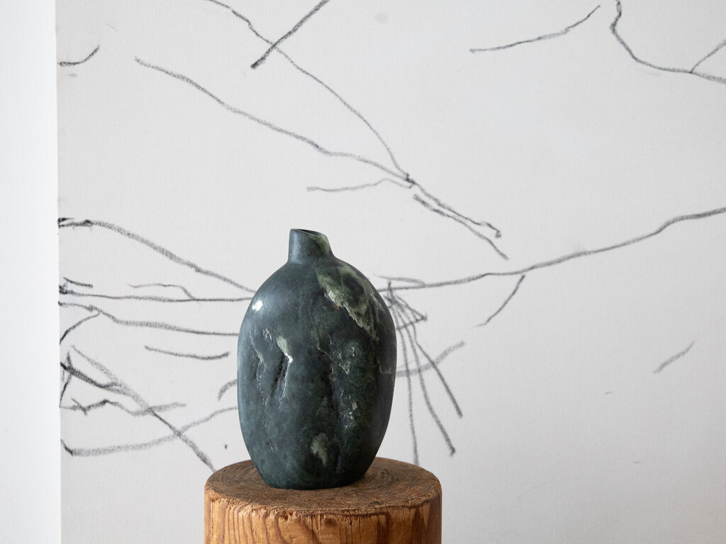 No. 43 Hand Carved Dark Green Soapstone Vase