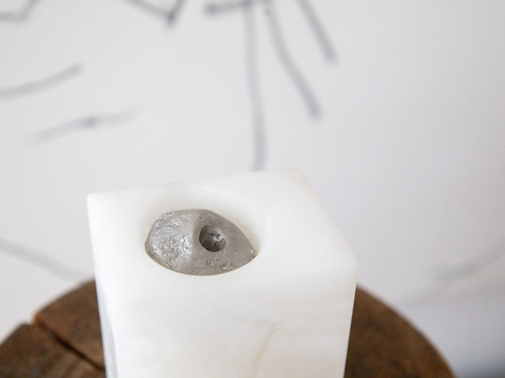Pewter Cast Adder Stone with Carved Alabaster Vessel by Elizabeth Lenny