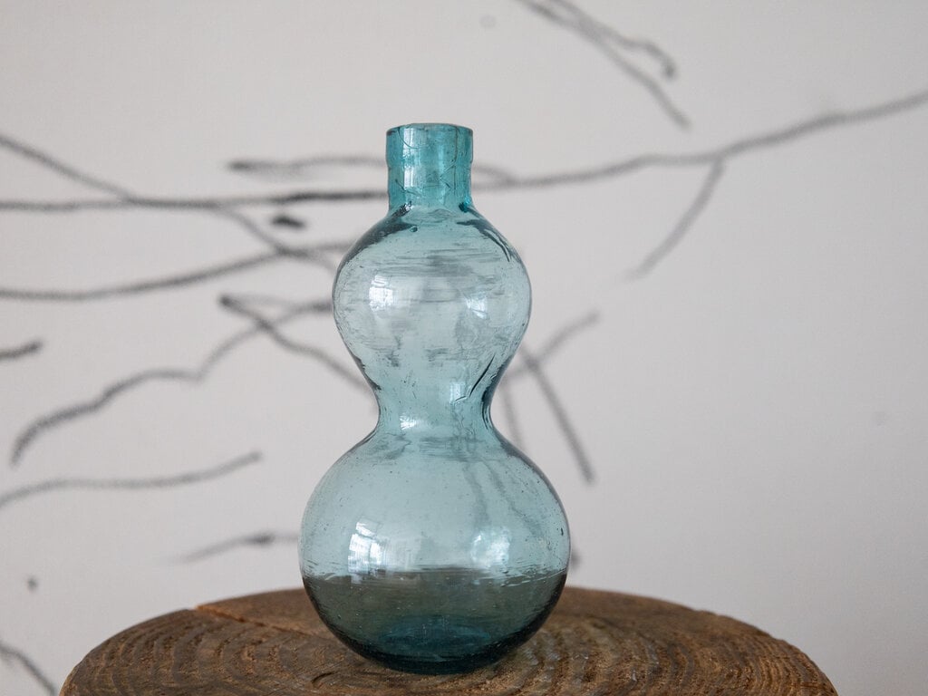 Antique Japanese Blue-Green Calabash Glass Bottle