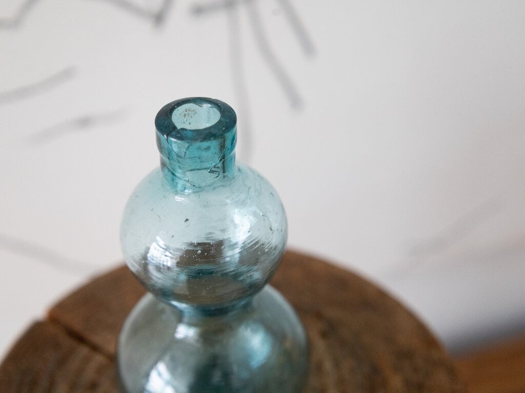 Antique Japanese Blue-Green Calabash Glass Bottle