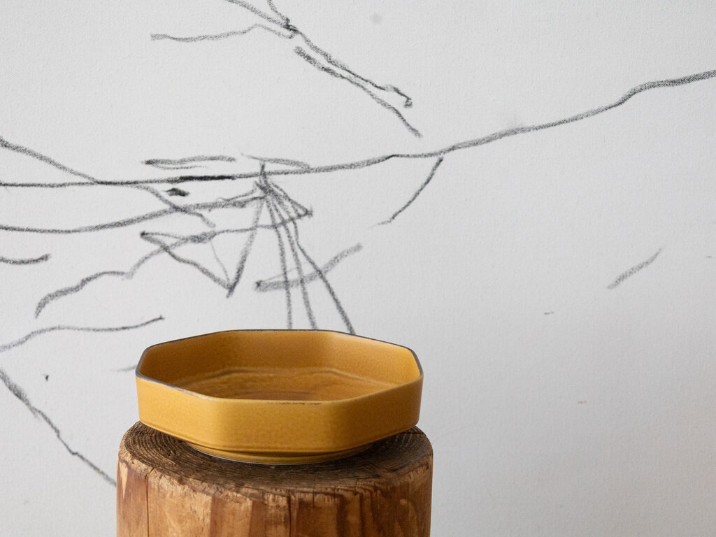 Rina Ono Porcelain Octagonal Bowl with Mustard Yellow Glaze