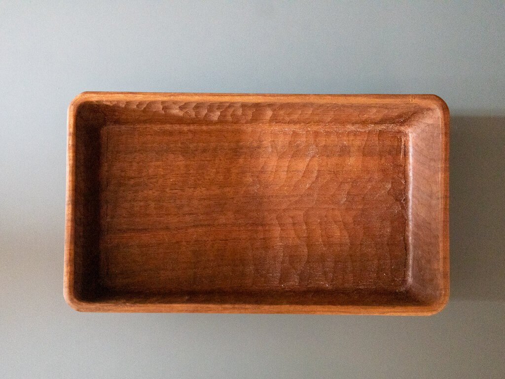 Ryuji Mitani Deep walnut carved tray by Ryuji Mitani