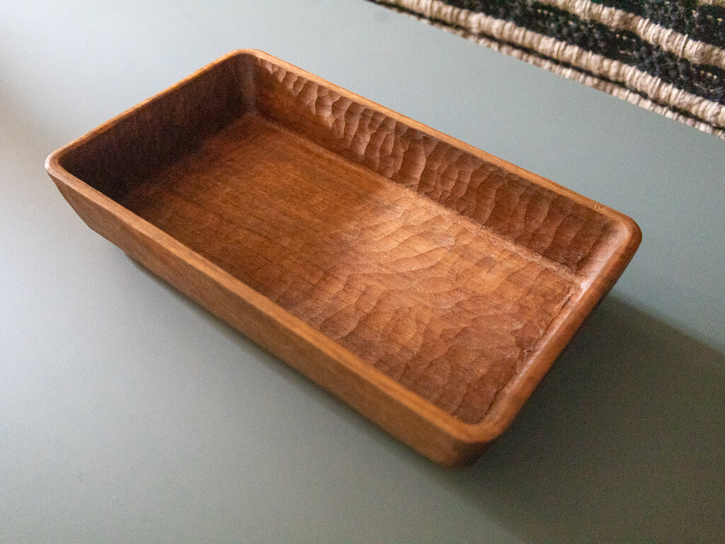 Ryuji Mitani Deep walnut carved tray by Ryuji Mitani
