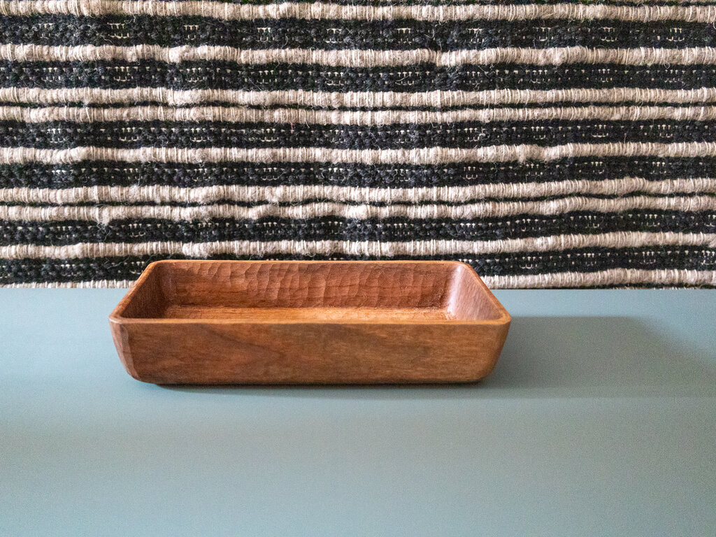Ryuji Mitani Deep walnut carved tray by Ryuji Mitani
