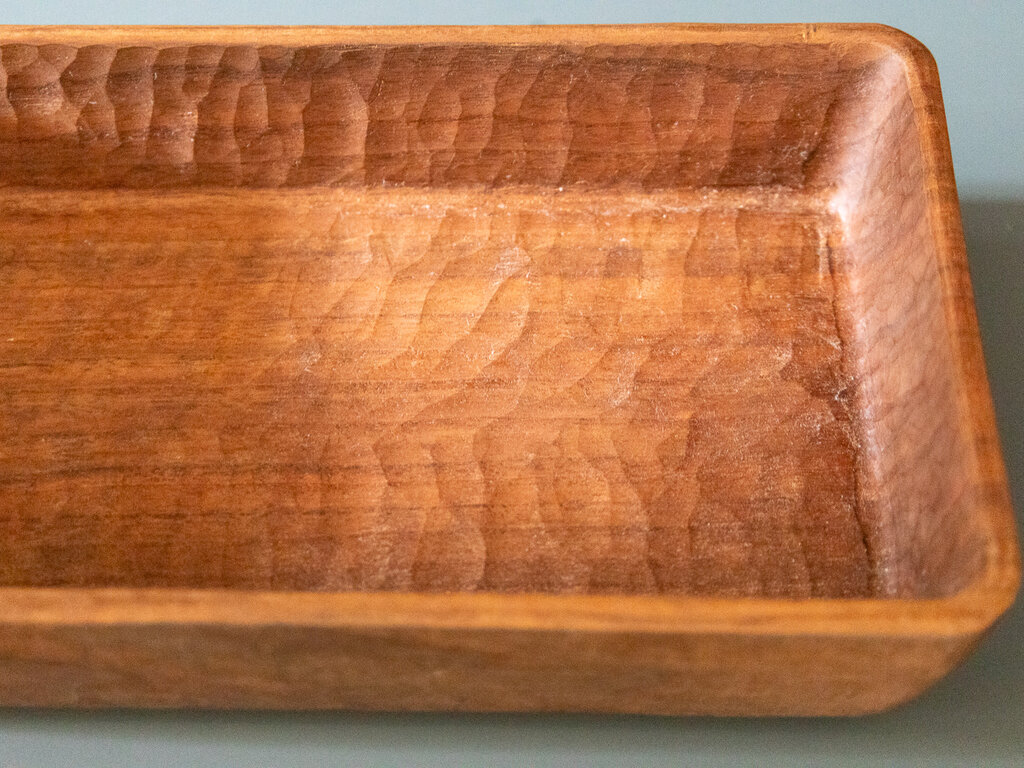 Ryuji Mitani Deep walnut carved tray by Ryuji Mitani