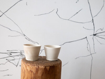 Jiro Yoshida White Ceramic Cups (Pair)