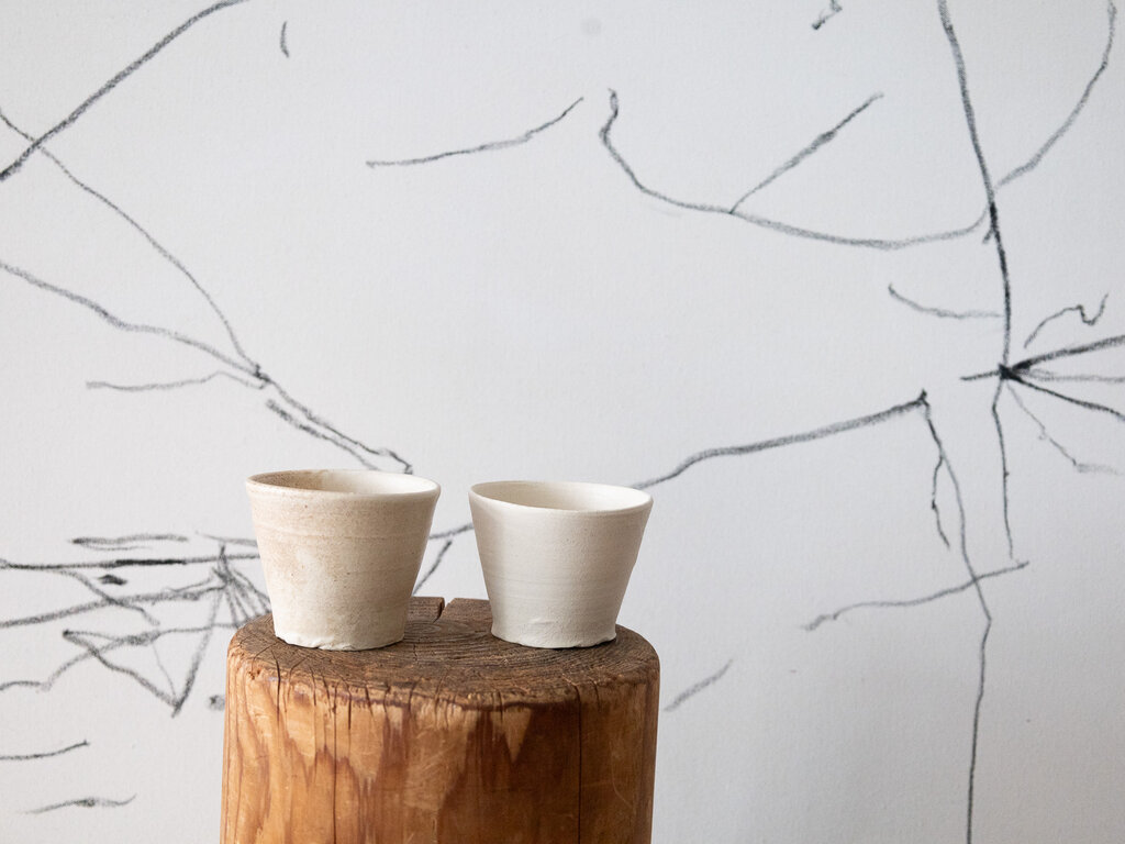 Jiro Yoshida Pair of white ceramic cups by Jiro Yoshida