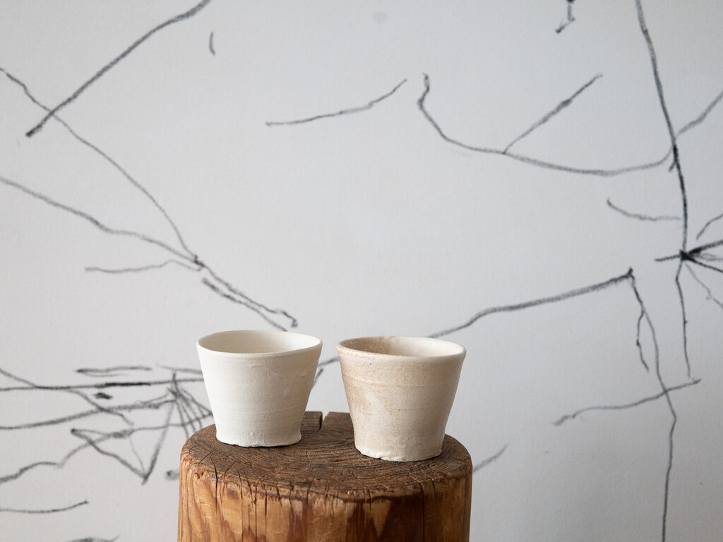Jiro Yoshida Pair of white ceramic cups by Jiro Yoshida