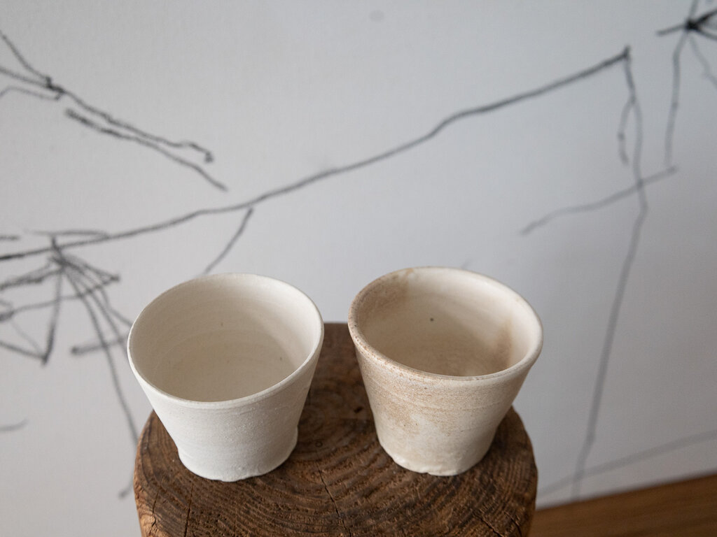 Jiro Yoshida Pair of white ceramic cups by Jiro Yoshida