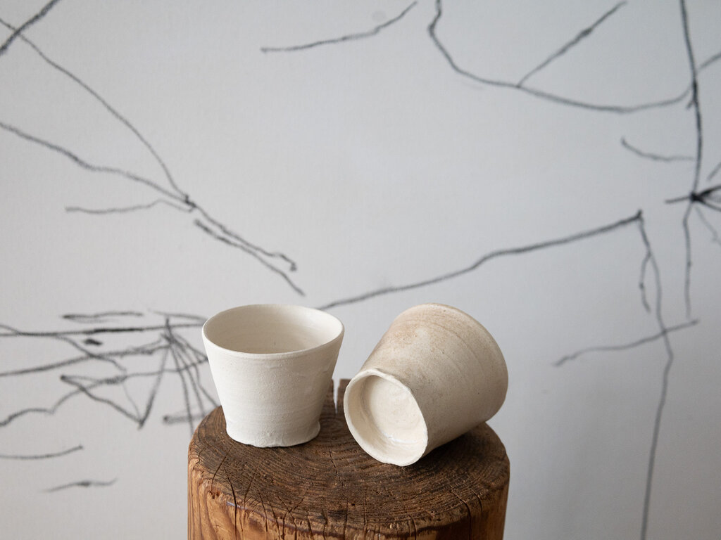 Jiro Yoshida Pair of white ceramic cups by Jiro Yoshida