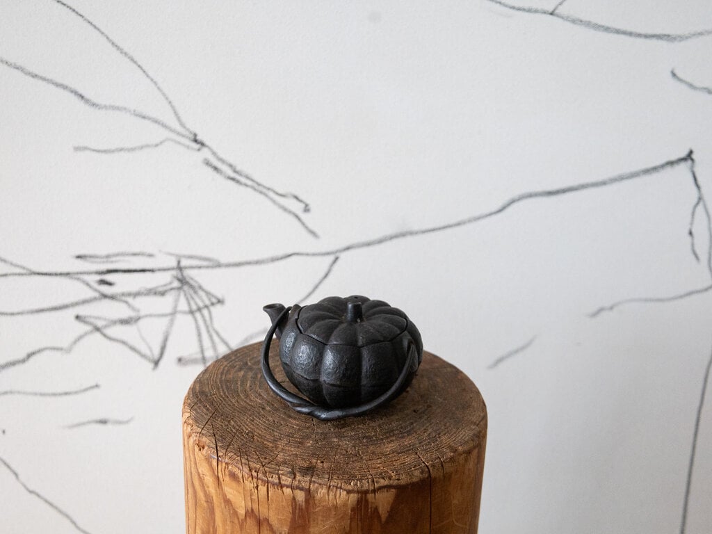 Antique Japanese cast iron pumpkin kettle