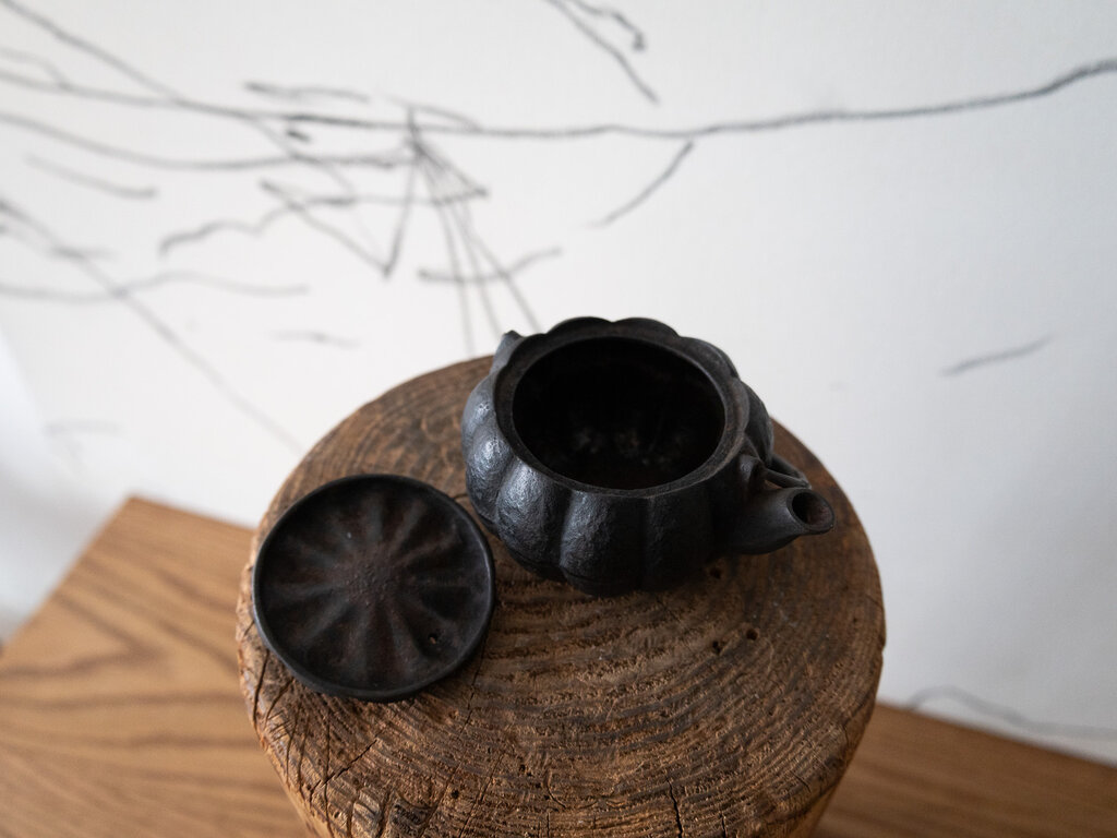 Antique Japanese cast iron pumpkin kettle