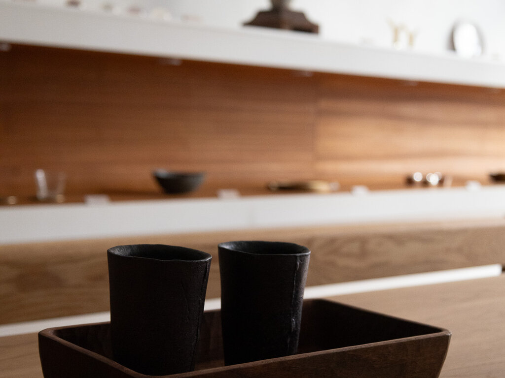 Jiro Yoshida Pair of tall ceramic cups, burnt red clay by Jiro Yoshida