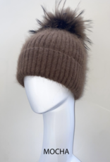 Linda Richards Mocha Mohair Hat w/Fur Pom