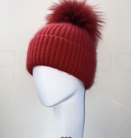 Red Mohair Hat w/Fur Pom