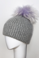 Grey Mohair Hat w/Lavender Fur Pom