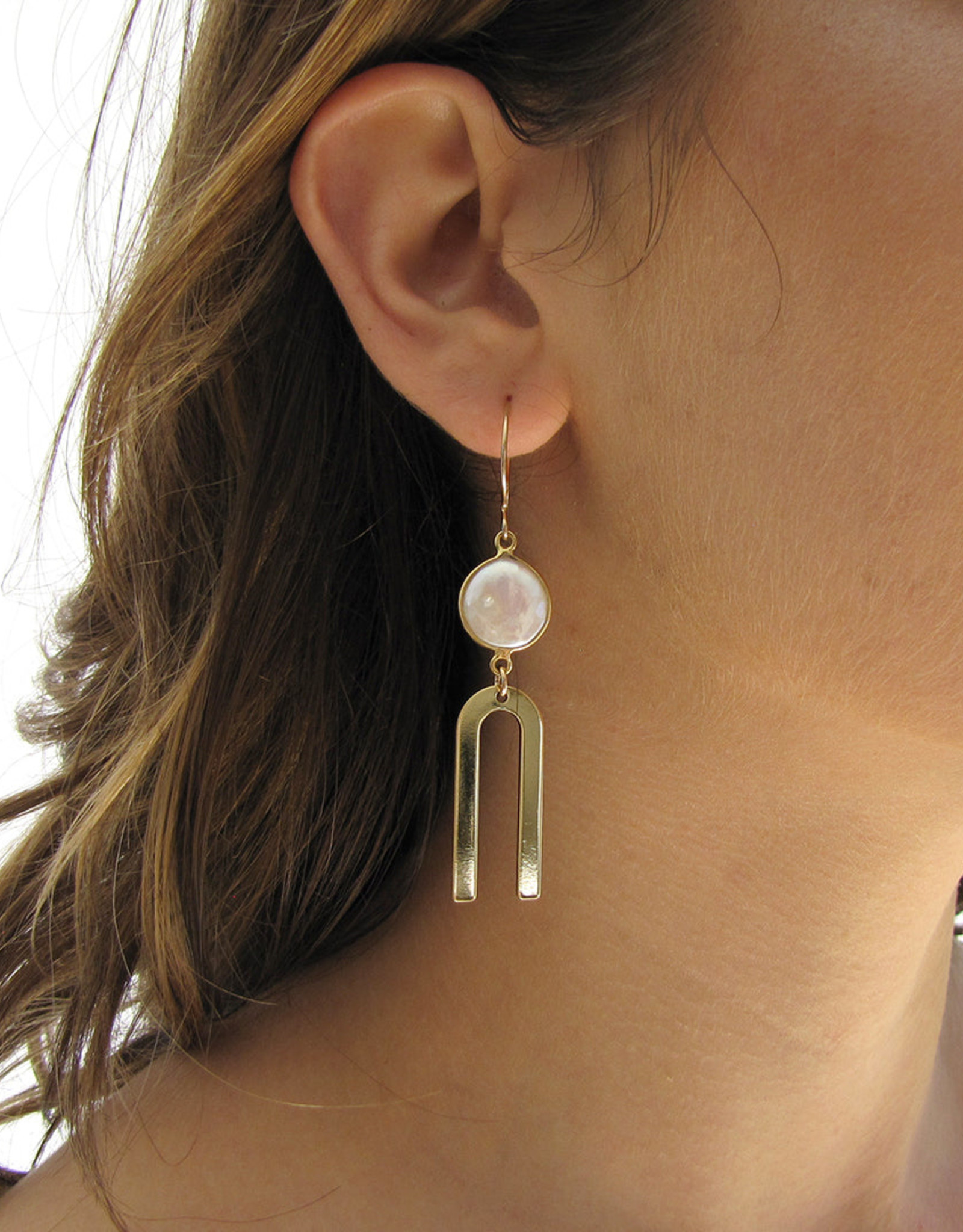 Ornamental Things Pearl & Arc Ears 14k Gold Filled