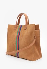 Clare V Petit Simple Tote Camel Suede w/Pacific, Cherry Red & Emerald Mini Stripes