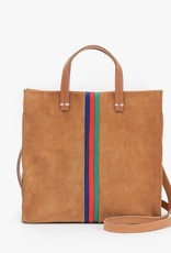 Clare V Petit Simple Tote Camel Suede w/Pacific, Cherry Red & Emerald Mini Stripes
