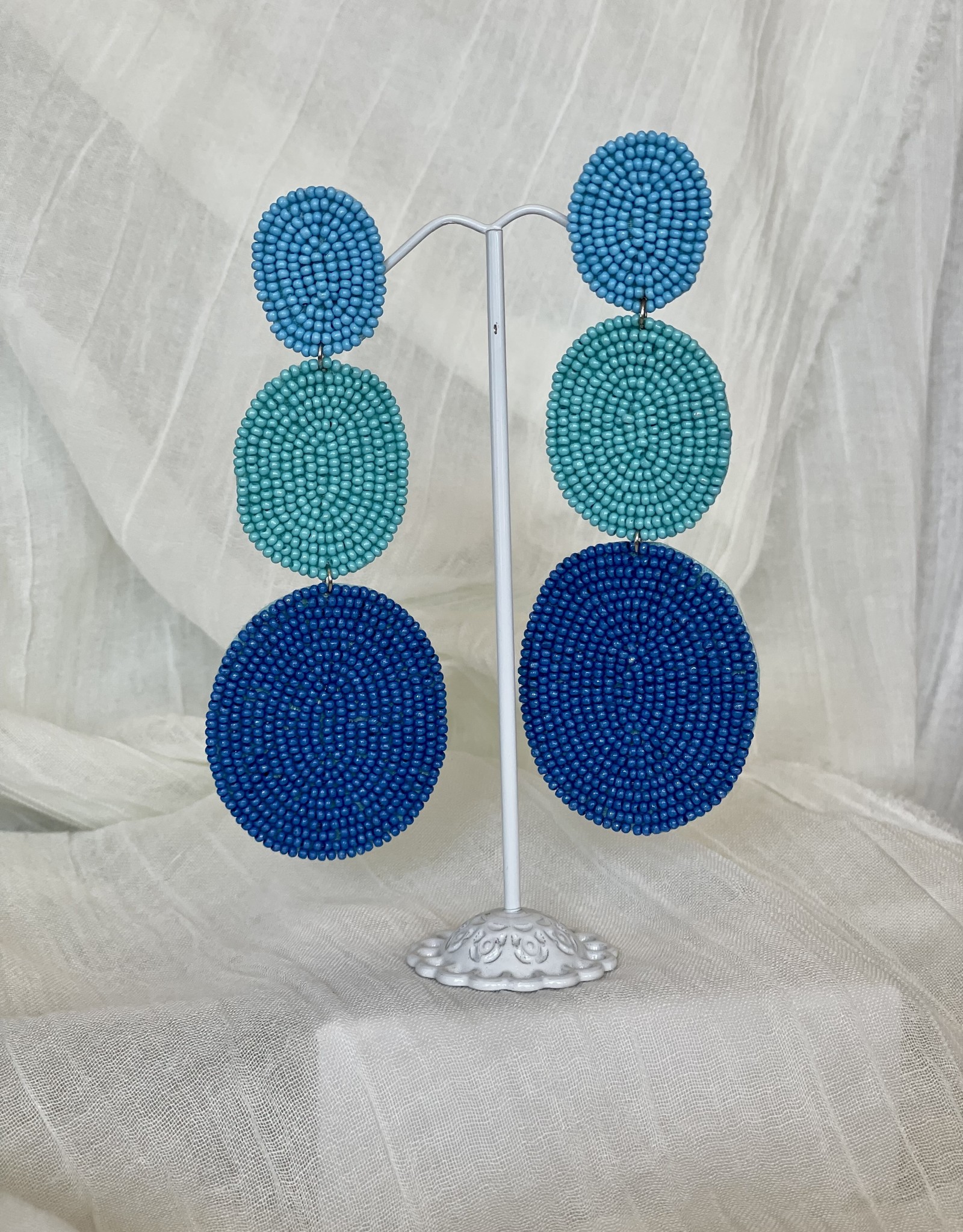 Bead Tri-color Blue Oval Earrings